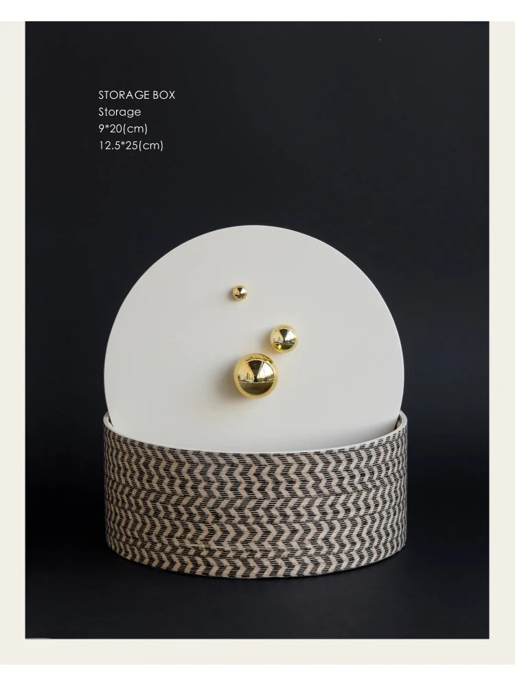 DC076 (Small) - Home Exclusive Loro Piana Chevron Copper Gold Handle Round Storage Box Living Room Sideboard Decoration