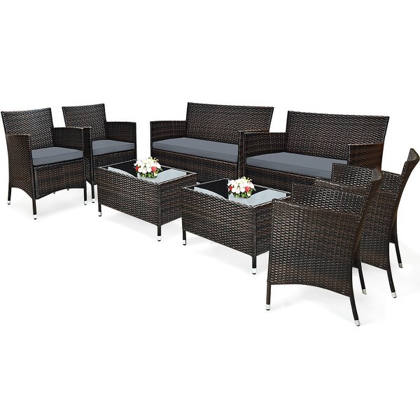 Costway 8PCS Rattan Patio Furniture Set Cushioned Sofa Chair