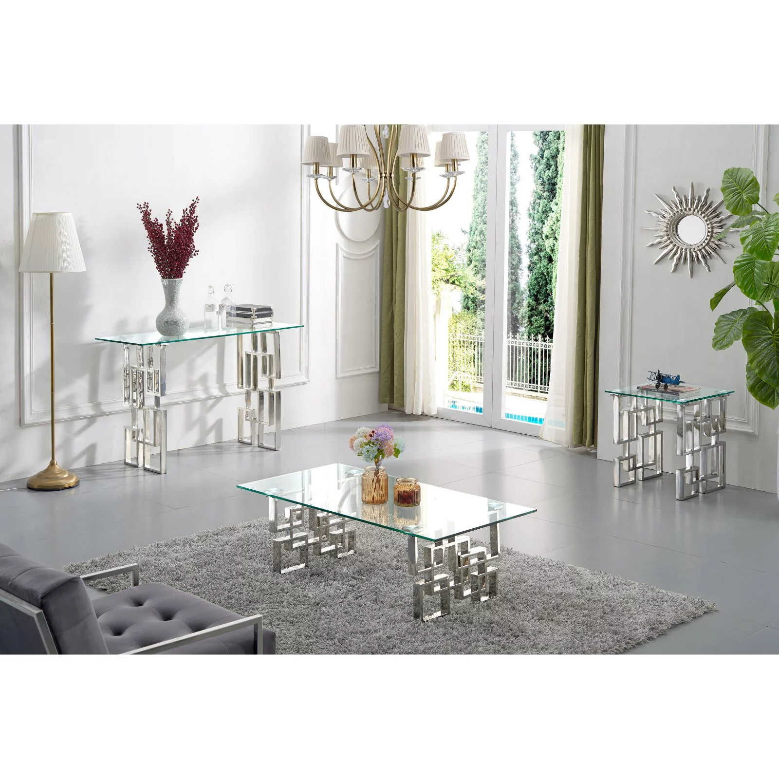 Meridian Furniture Alexis Glass Top Console Table with Durable Chrome Base
