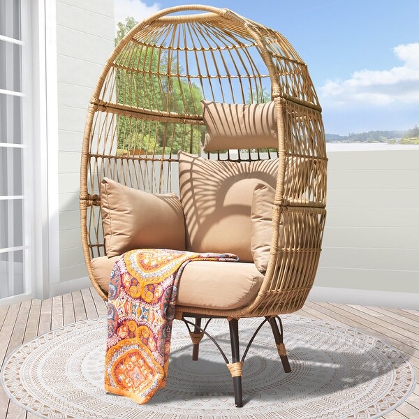 Nicesoul Egg Chair Outdoor Indoor Wicker Stationary Basket with Cushion