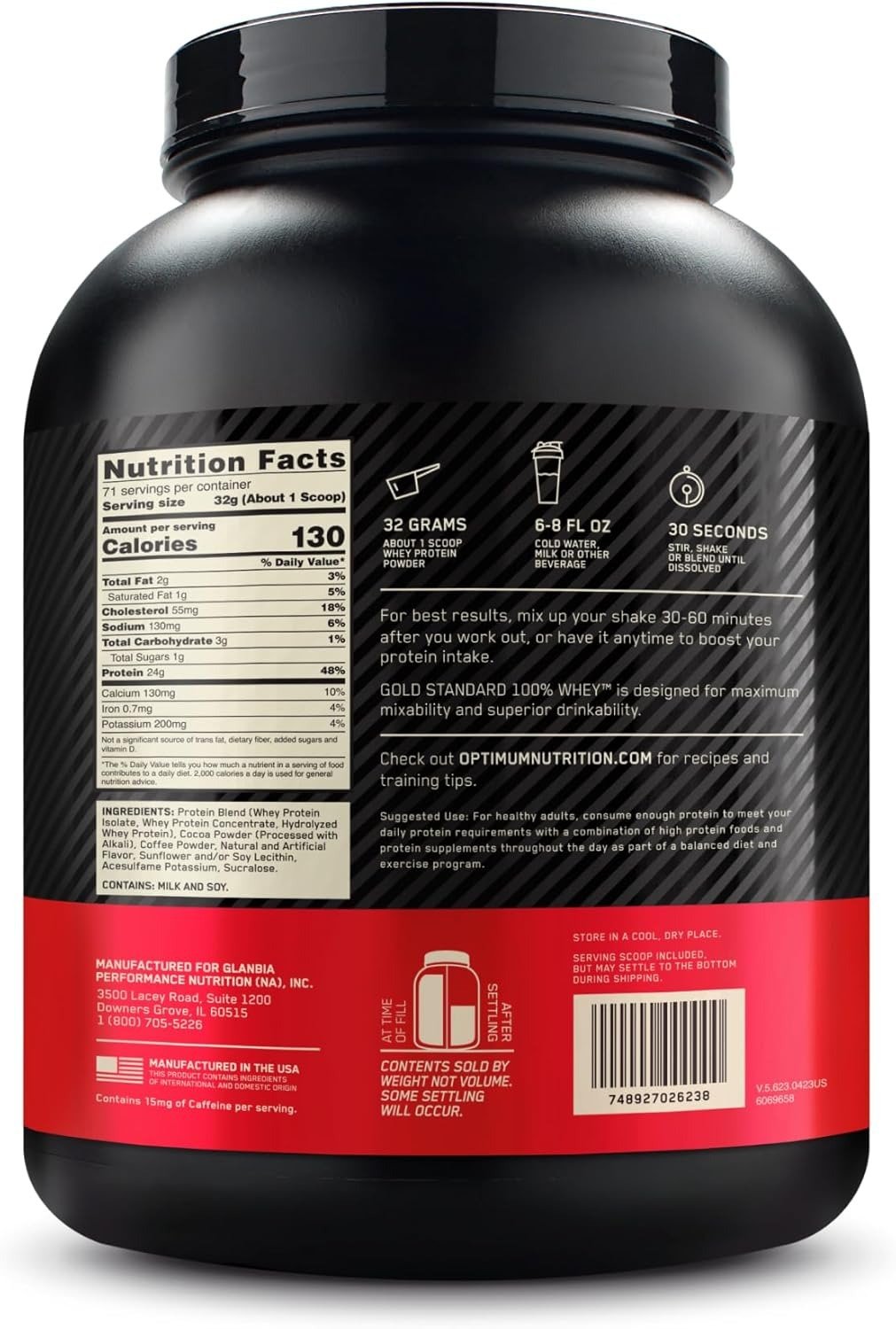 Gold Standard Whey Protein Powder, Mocha Cappuccino, 5 Pound