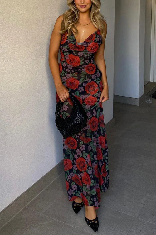 Sheer Floral Maxi Dress | Elegant Evening GownClistos