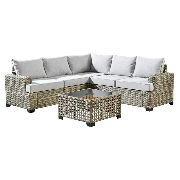 OVIOS 6 Pieces T shaped Seat Wide Armrest Set With SolarPowered Coffee Table