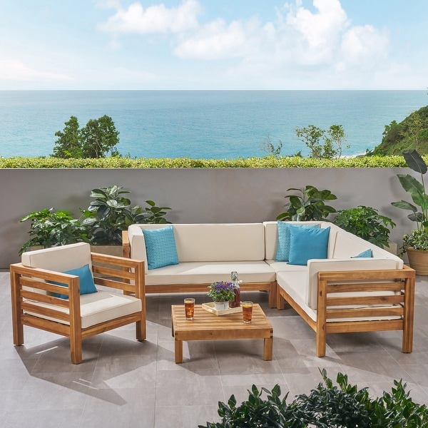 Oana Outdoor 6seat Acacia Sectional Sofa / Club Chair Set by Christopher Knight Home
