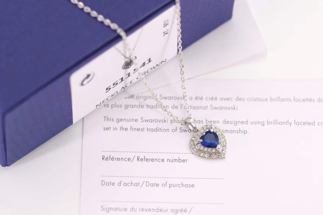 Swarovski Silver Blue Diamond Heart of the Ocean Clavicle Necklace - cnluxepick