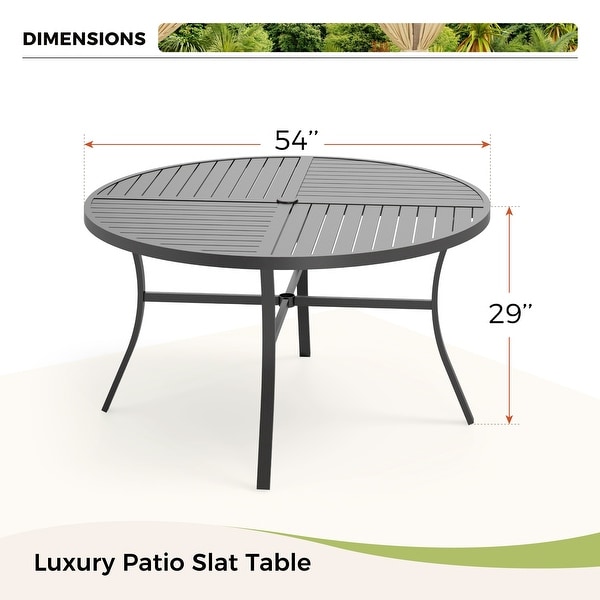 7Piece Patio Dining Set ,Large Round Dining Table with Umbrella Hole and Metal Swivel Dining Chairs