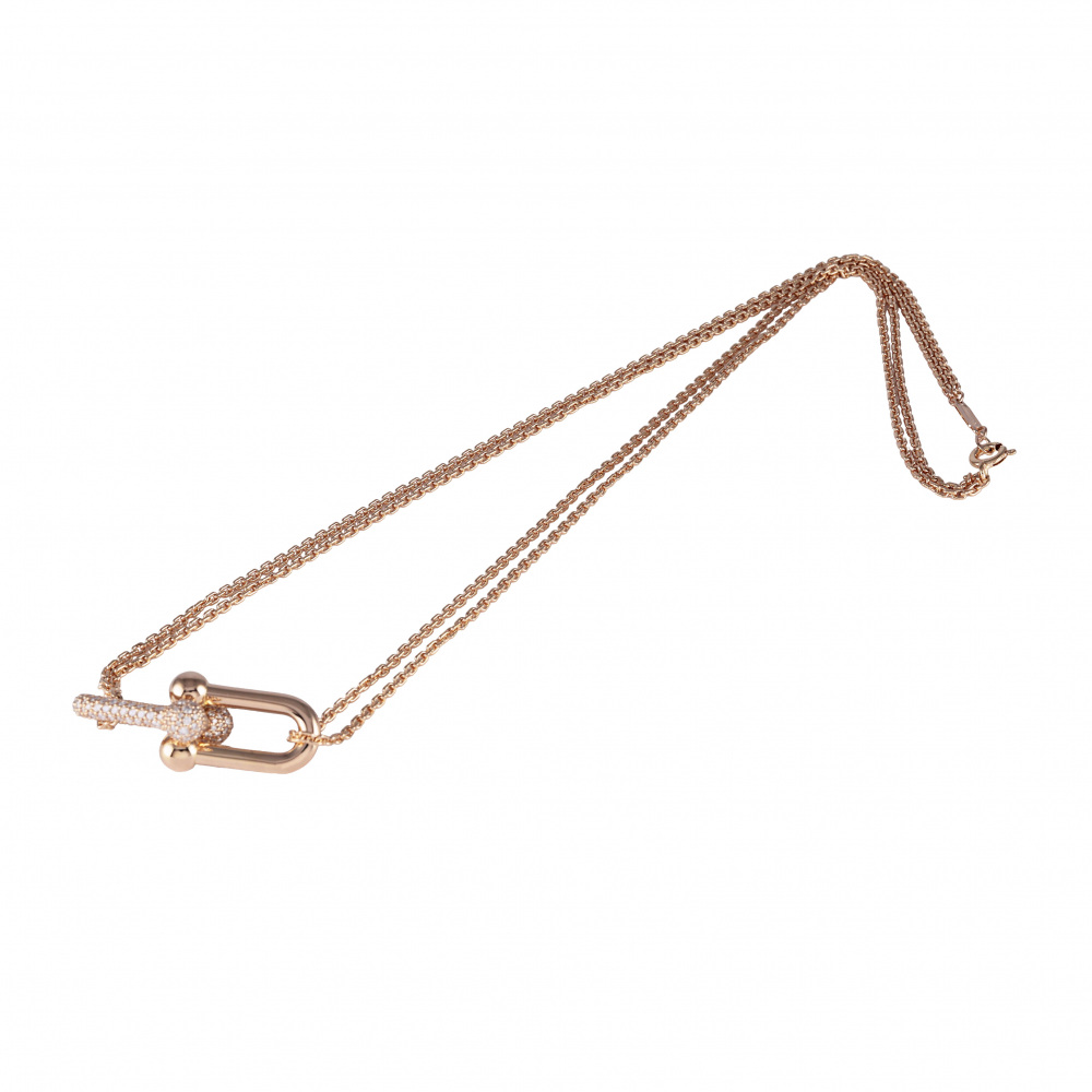 Tiffany & Co. Hardware Double Link Necklace 18K Rose Gold Diamond 68692504