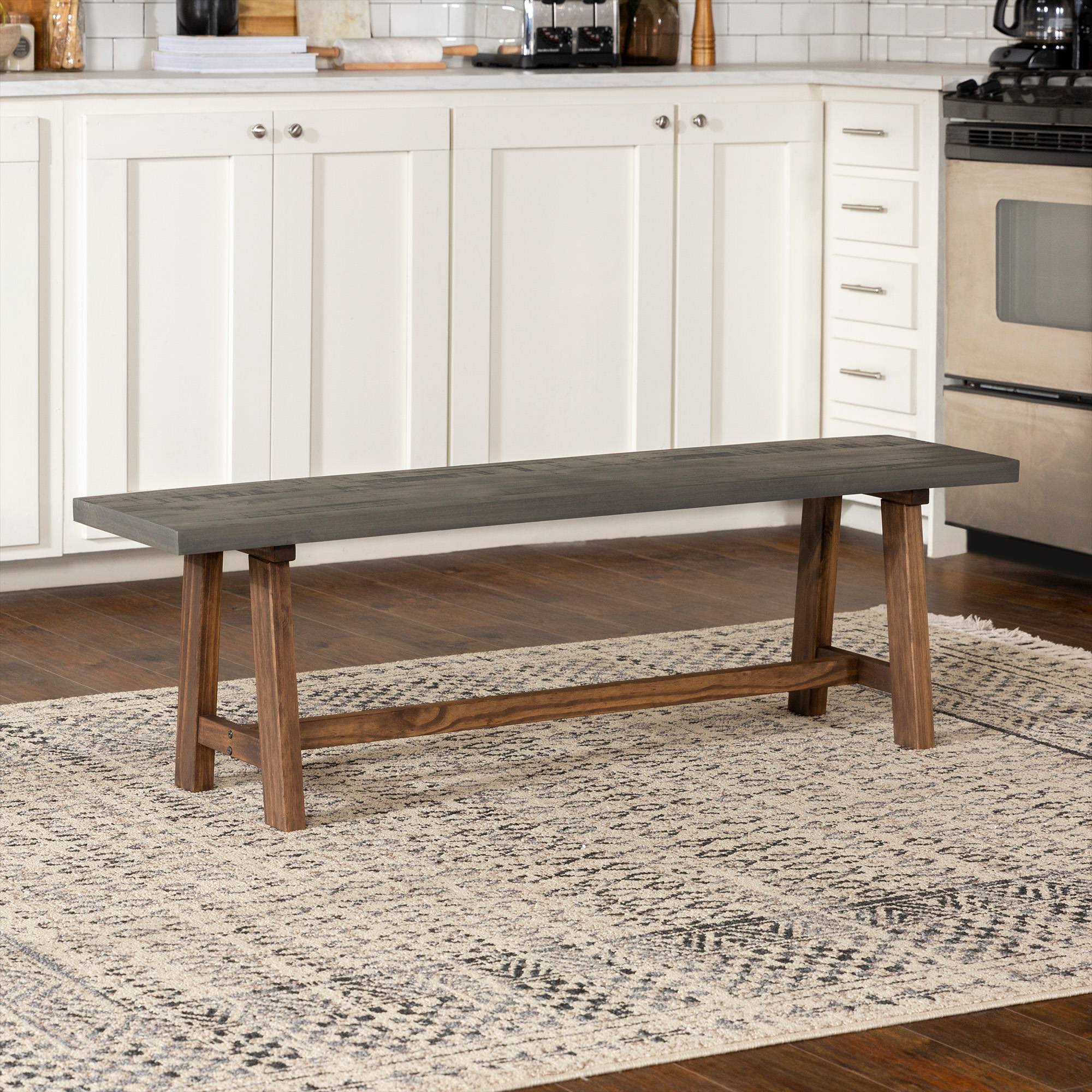 60x22 Solid Wood Trestle Dining Bench Gray/Brown - Saracina Home