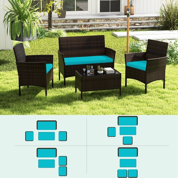 Costway 4 PCS Patio Furniture Set with Washable Cushions and Tempered