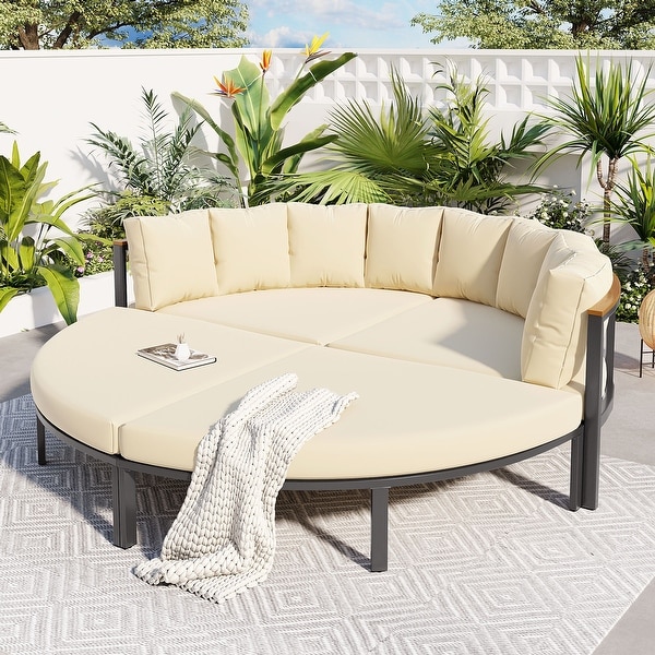 Roomfitters 4 Piece Round Outdoor Conversation Set,AllWeather Metal Sectional Sofa with Cushions,Ideal for Patio and Backyard