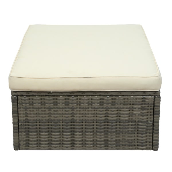 5Piece PE Wicker Sofa Set with Adjustable Backrest,Ottomans,and Lift Top Table