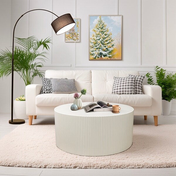 Minimalist Wave Stripe Coffee Table,Modern Round Coffee Table,Drum Circle Coffee Table for Living Room,Bedroom
