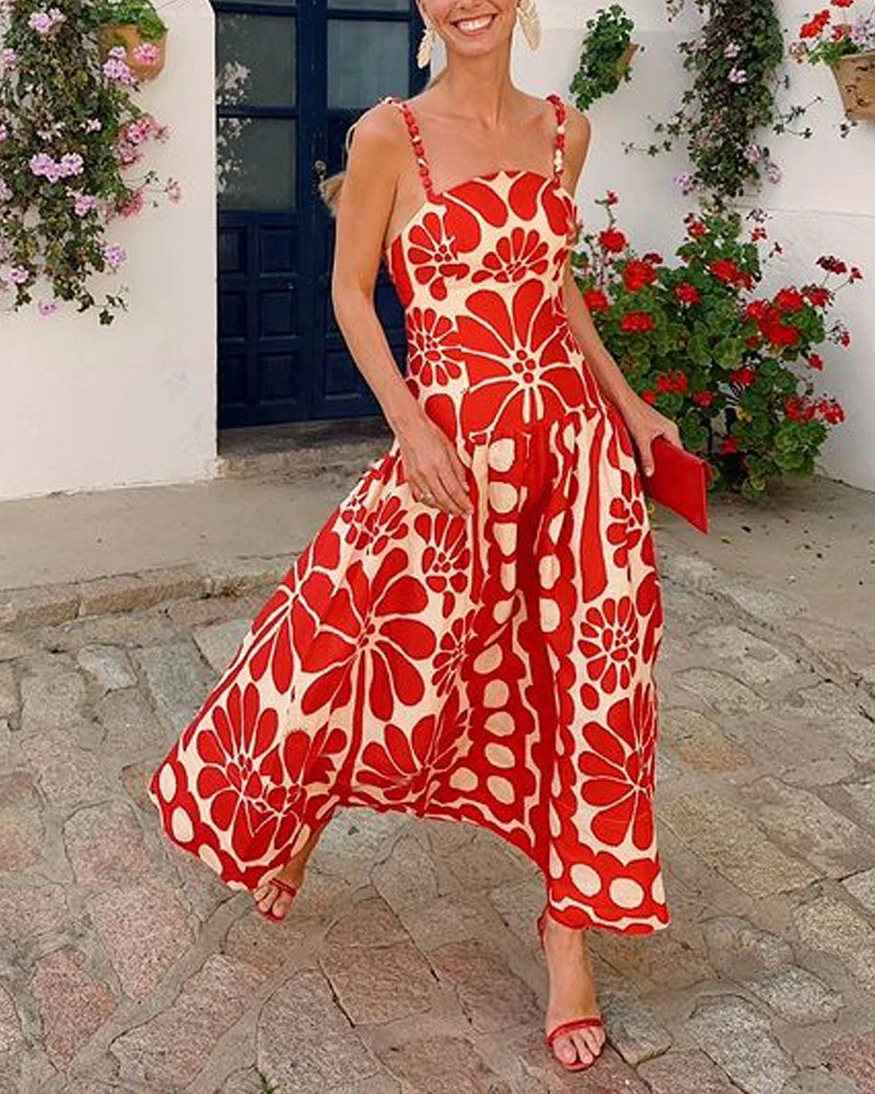 Floral Print Maxi Dress | Spaghetti Strap A-Line DressClistos