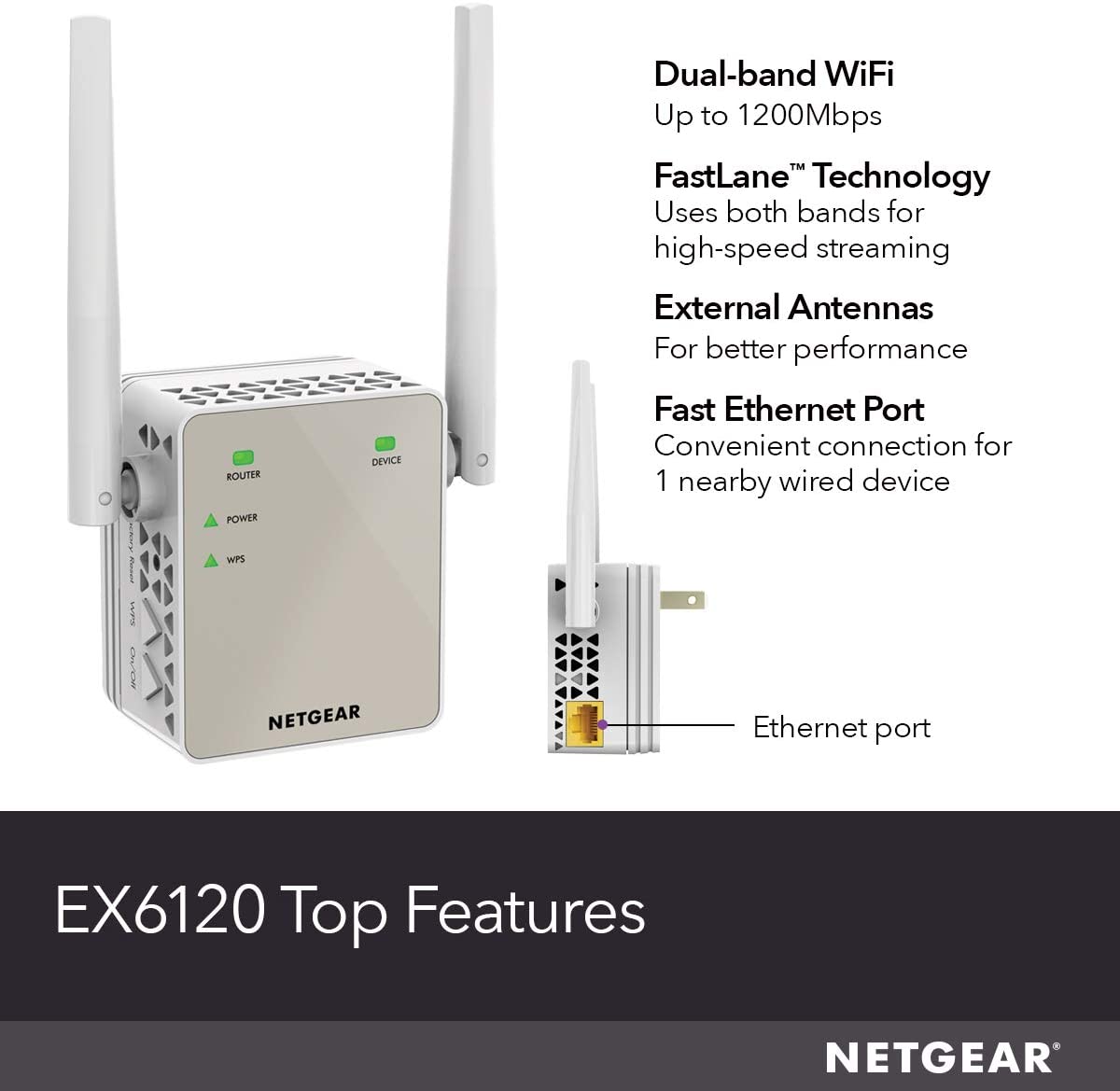 NETGEAR Wi-Fi Range Extender EX6120 - Coverage Up to 1500 Sq Ft and 25 Devices with AC1200 Dual Band Wireless Signal Booster & Repeater (Up to 1200Mbps Speed)
