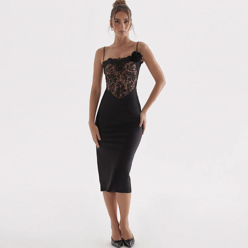 Lace Corset Midi Slip DressClistos