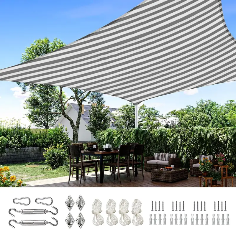 Quictent 20×20 ft Square Sun Shade Sail – 185GSM HDPE, 98% UV Protection, Brown w/ Hardware Kit