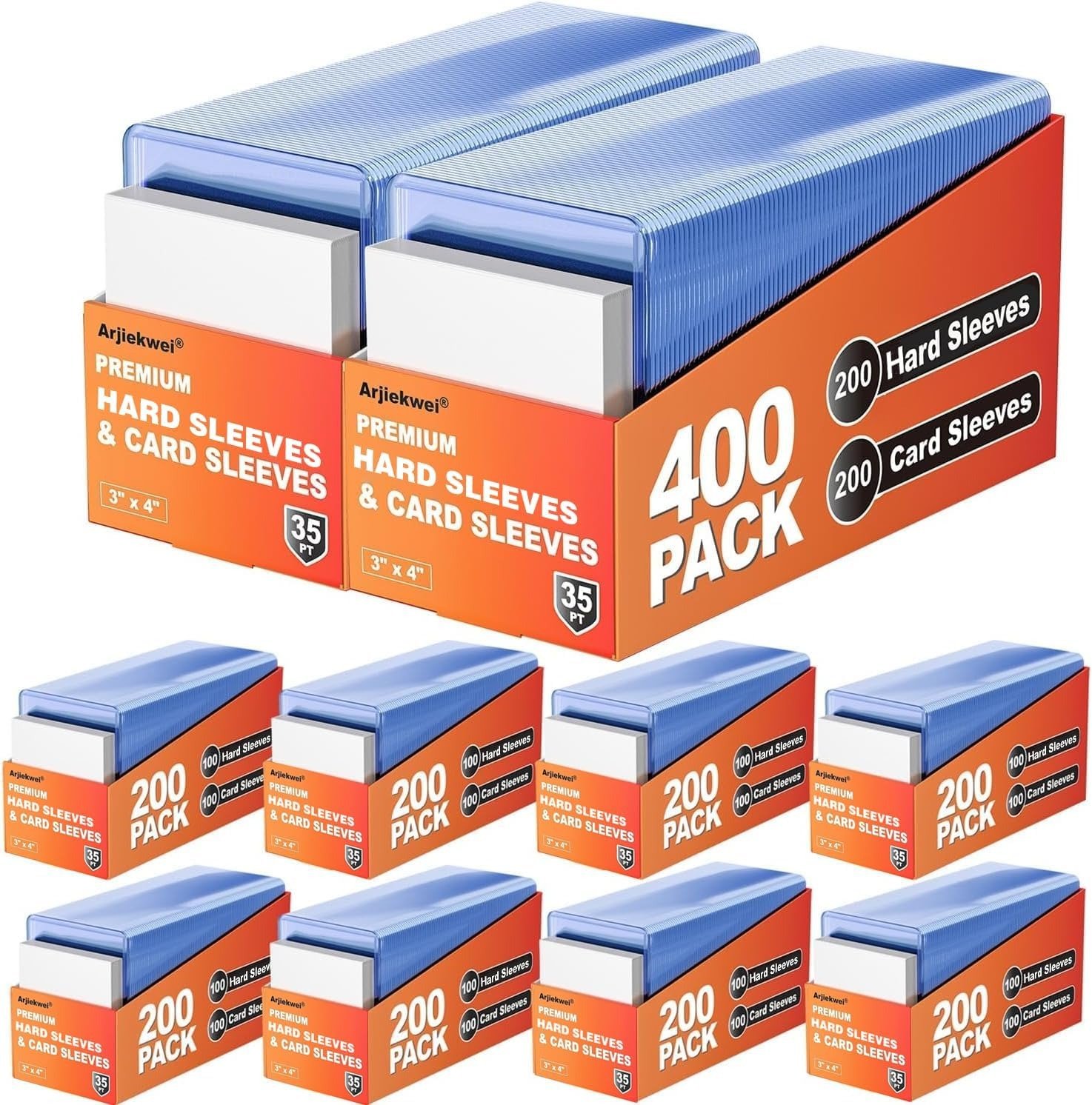 2000 Card Sleeves Hard Plastic, 3′′X4′′ Baseball Cards Protectors Plastic, Premium Card Holder for Trading Sports Baseball Football Game Cards (1000 Hard Sleeve + 1000 Soft Sleeve)