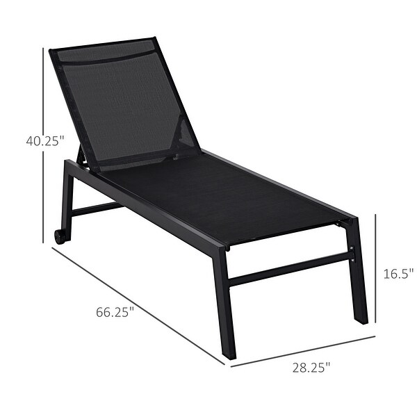 Outsunny Patio Garden Sun Chaise Lounge Chair with 5Position Backrest,2 Back Wheels,and Industrial Design