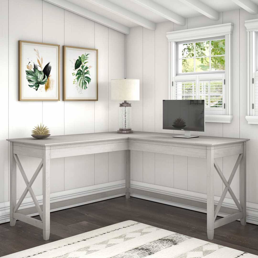 Bush Furniture Key West 60W L Shaped Desk, Cape Cod Gray