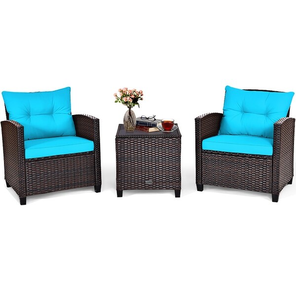 Costway 3PCS Patio Rattan Furniture Set Cushioned Conversation Set