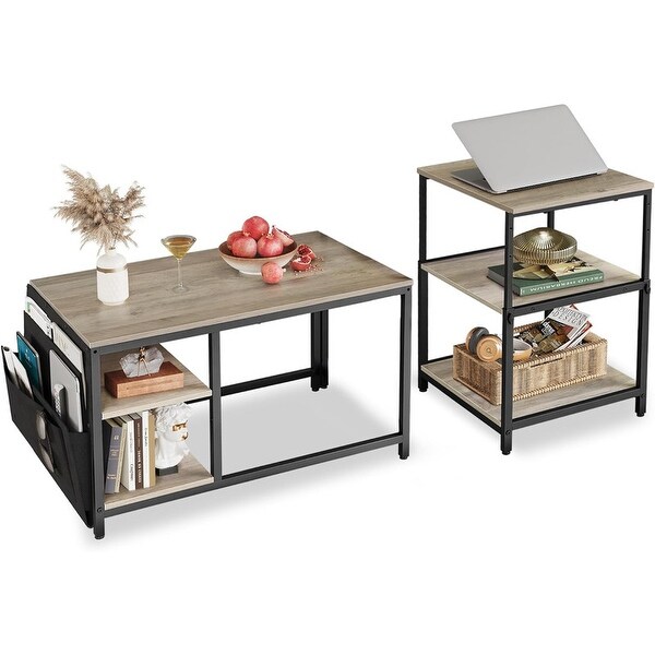 2 Coffee Table for Living Room,Adjustable Coffee Table Greige