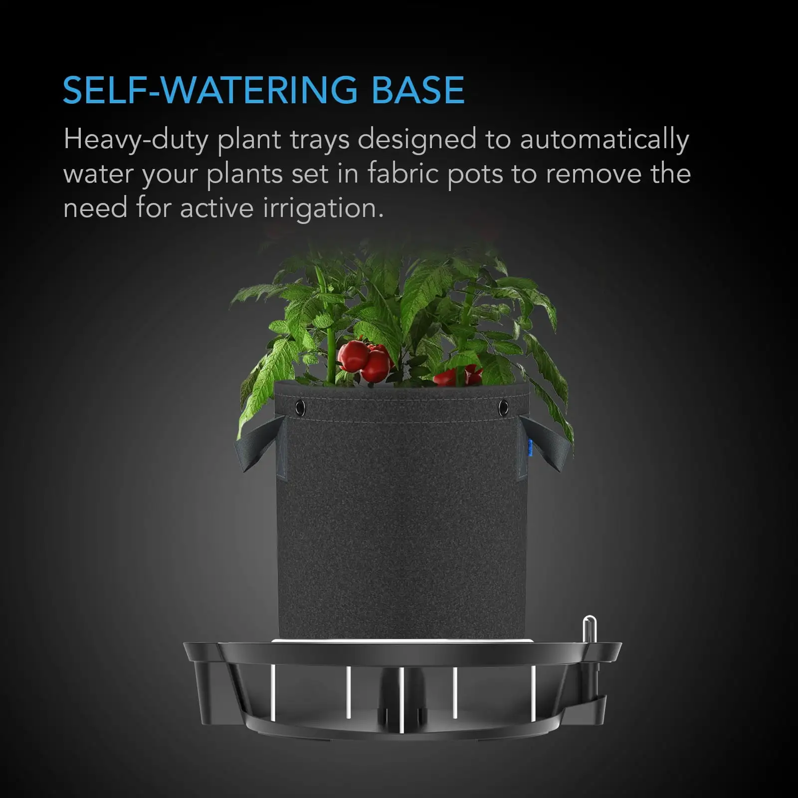 AC Infinity Self-Watering Fabric Pot Base, 4-Pack Auto-Irrigation Water Delivery System with Reservoir Meter