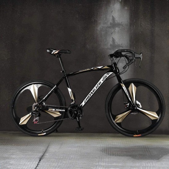 26in Road Bikes,21-Speed Disc Brakes Commuters Lightweight Aluminum Frame Full Suspension Road Bike, with 700c Tire (Black)