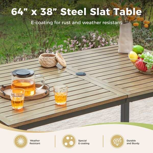 7Piece Patio Ecoating Dining Set of 6 Stackable Chairs and 1 Metal Dining Table