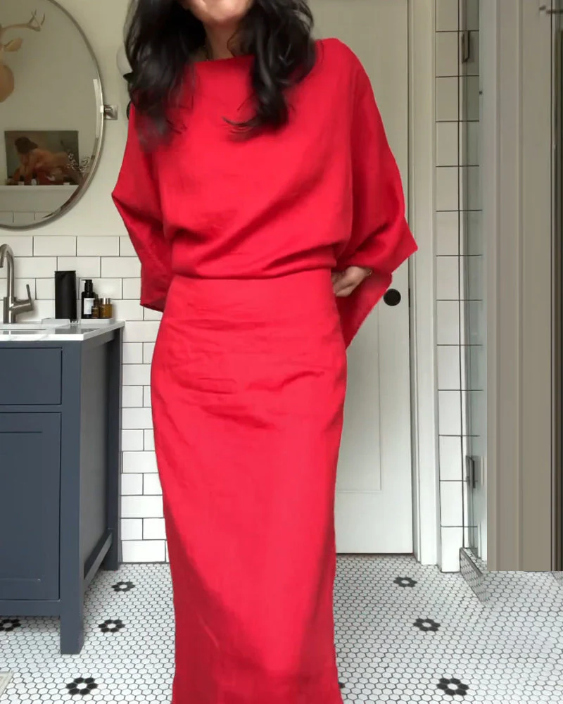 Bat Sleeve Lace Midi DressClistos