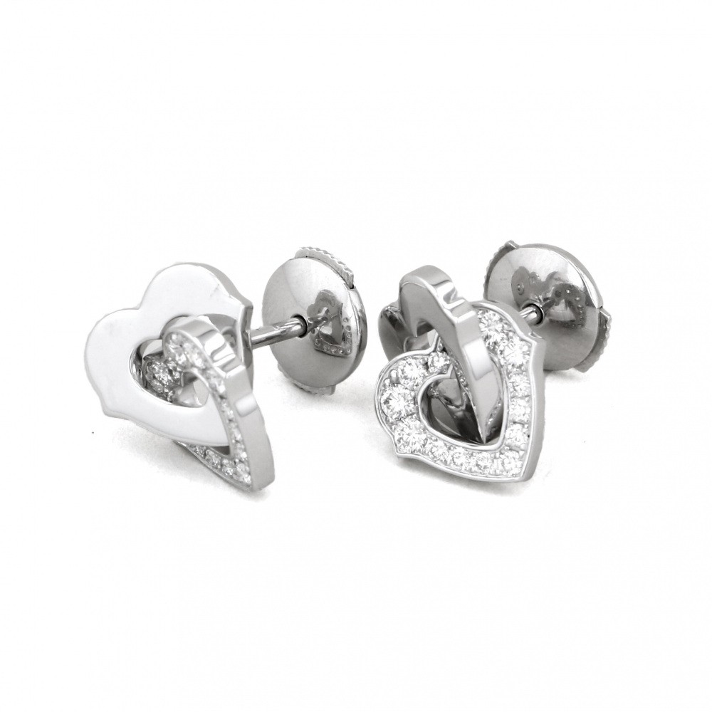 Cartier Double Heart Diamond Earrings 18K White Gold