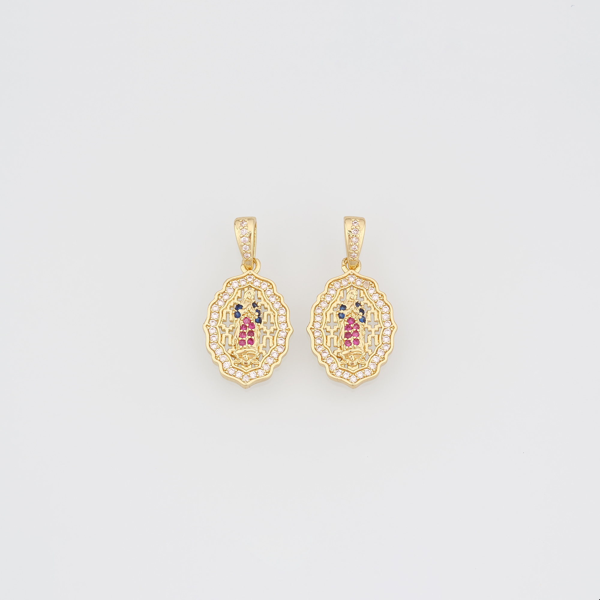 18K Gold Filled Virgin Mary Pendant,CZ Micro Pave Virgin Mary Charm Earrings Necklace for DIY Jewelry Making Supply
