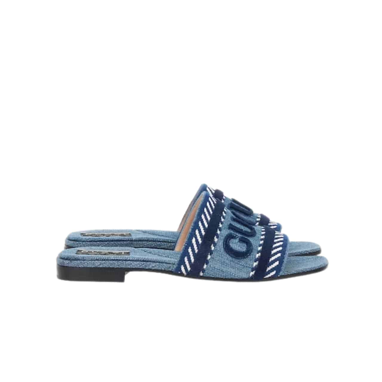 Gucci Women’S Slide Sandal With Gucci Script Light Blue Denim 771589 Fack3 4609