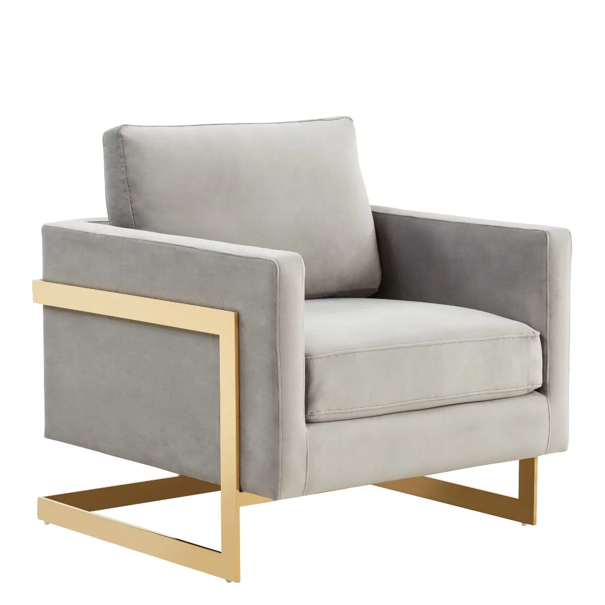 LeisureMod Lincoln Velvet Accent Chair Armchair in Light Gray