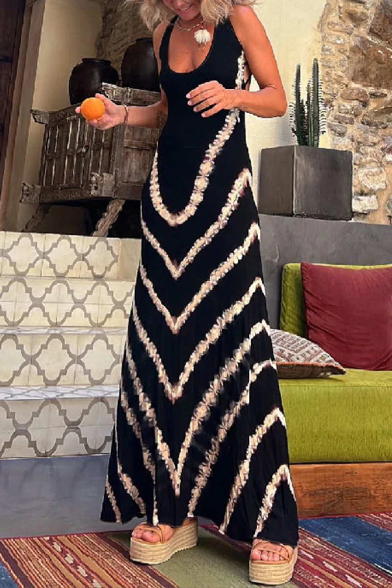 Vintage Striped Backless Maxi DressClistos