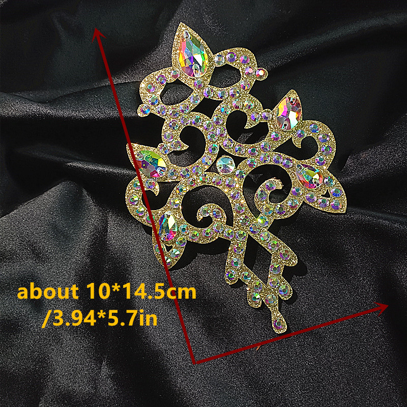Gold ABCrystal Rhinestone Applique Large Rhinestone Patch Bridal Gown Dance Costume Evening Dress Garment Embellishment DIY BL02