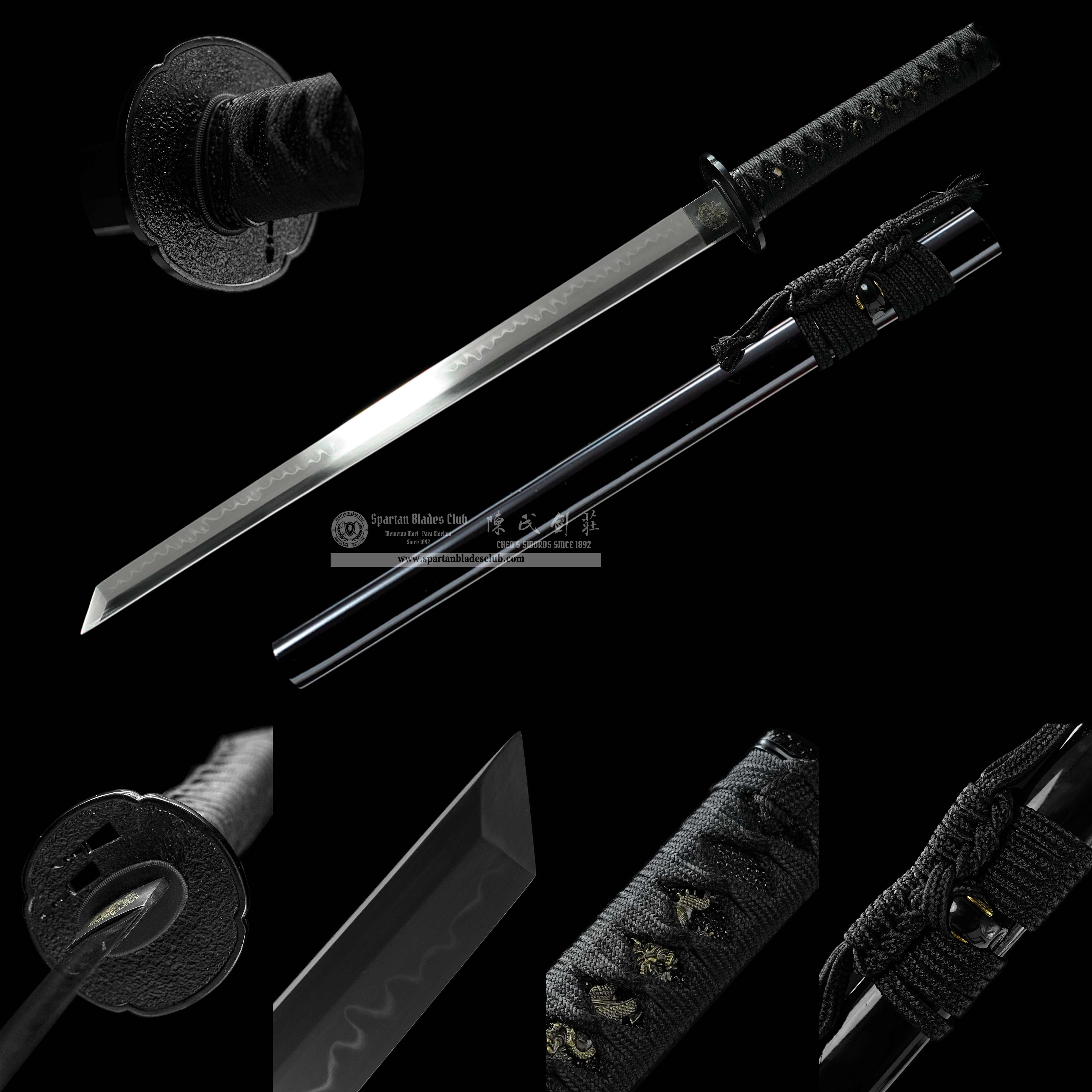 HY205 | Kurokage | Ninjato | T10 Steel | Black | Clay-tempered Real Hamon | Spartan Blades Club (陳氏劍莊 CHEN'S SWORDS 1892) - Spartan Blades Club - 陳氏劍莊1892