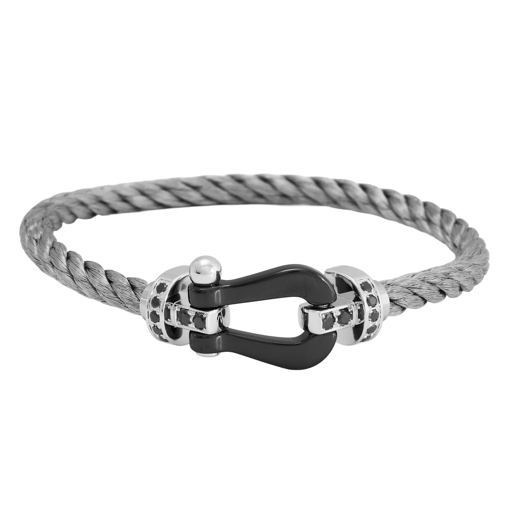 FRED Force 10 Black Diamond Bracelet 18K White Gold & Ceramic 0B0044-6B0109