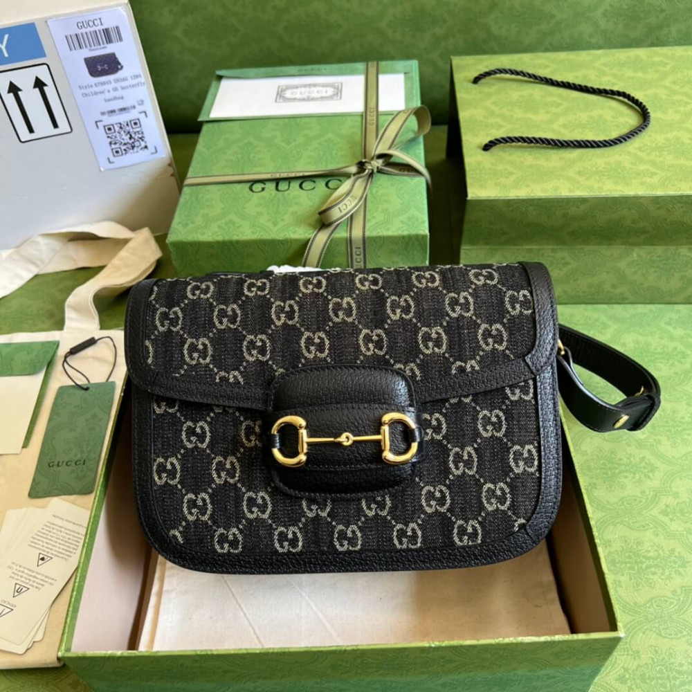 Gucci Horsebit 1955 Denim Shoulder Bag Black