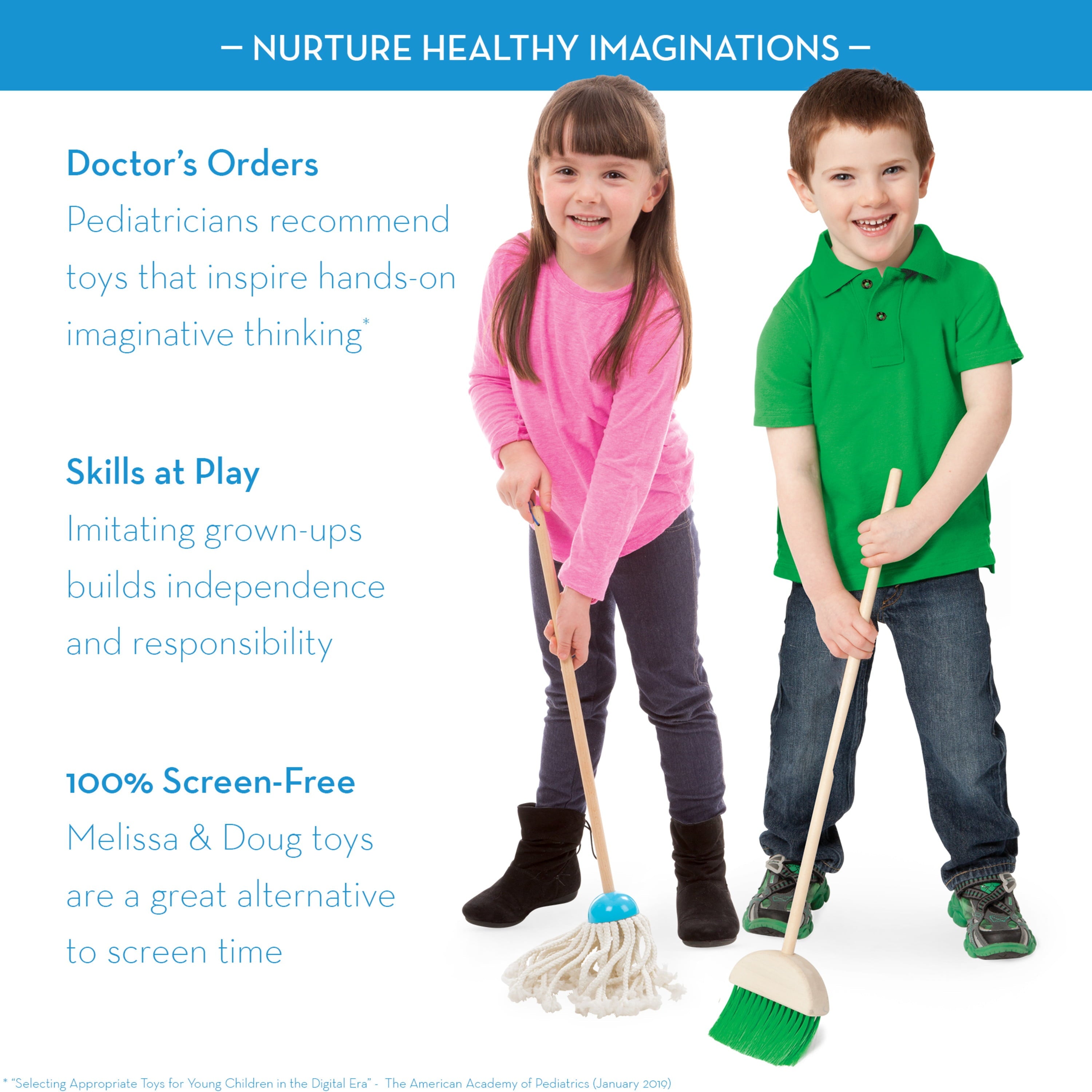 Melissa and Doug Dust! Sweep! Mop! 6-Piece Pretend Play Set – FSC-Certified Materials