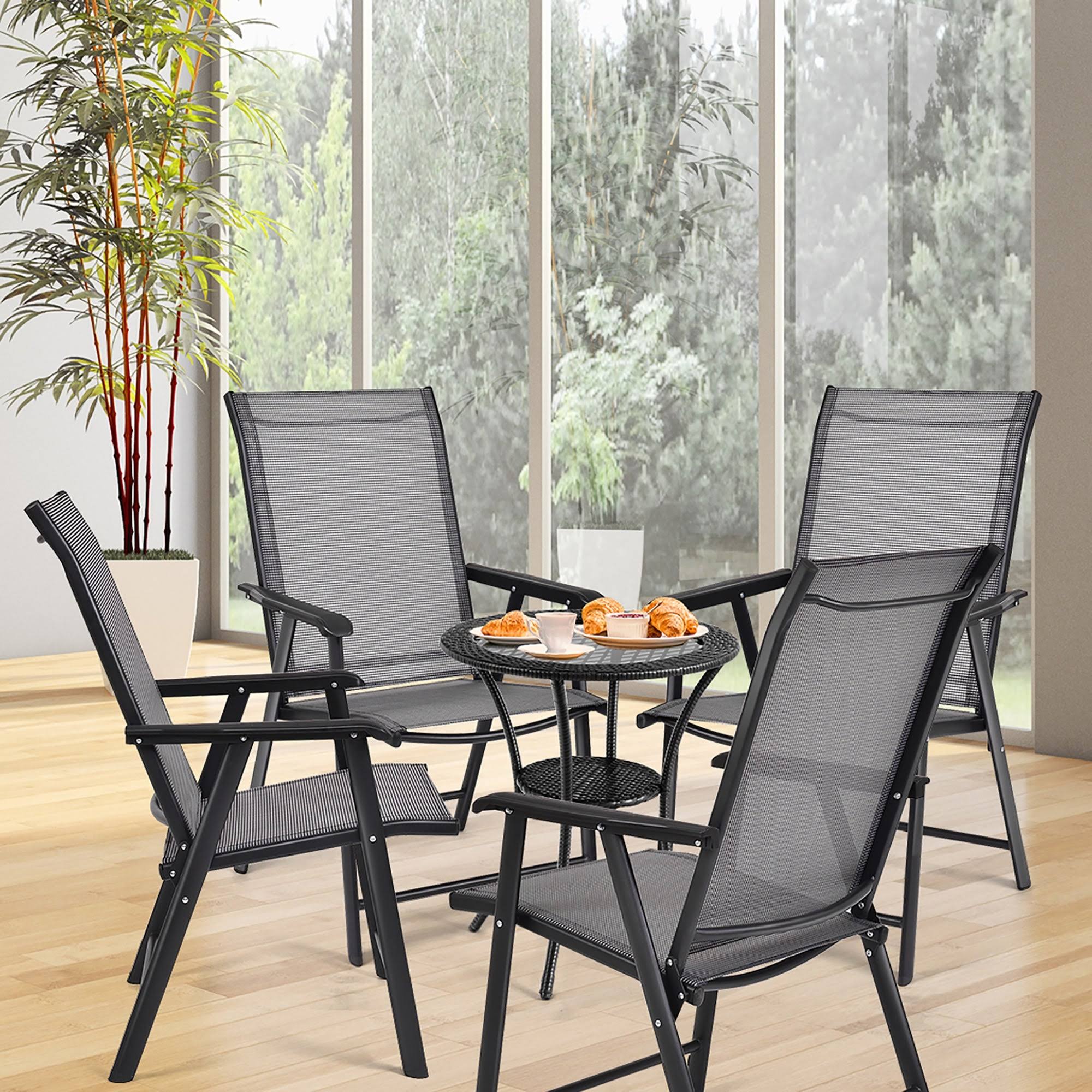 Set of 4 Patio Folding Chairs Camping Deck Dining Chair - Grey