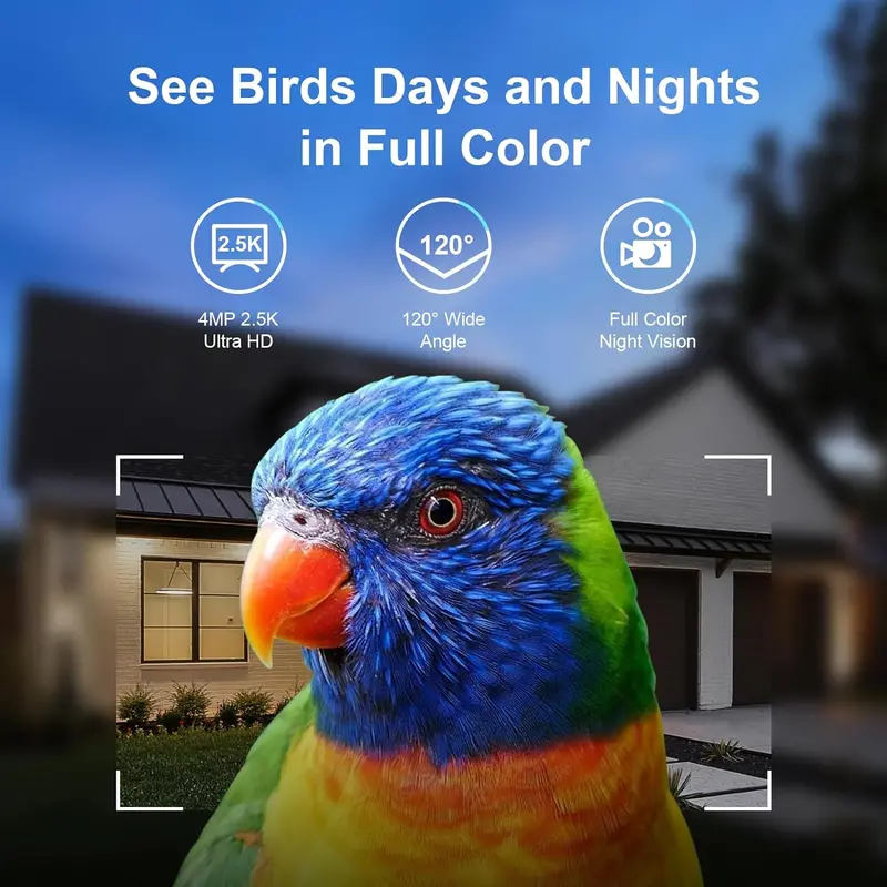 Solar-Powered Bird Feeder Camera – 4MP 2.5K AI Bird Identifier, Wireless Design with 64GB TF Card & Motion-Triggered Video Alerts