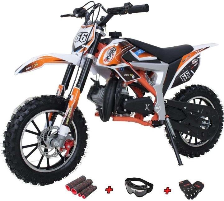 bolt-50cc Dirt Bike Gas Dirt Bike Kids Dirt Bikes Pit Bikes Youth Dirt Pitbike with Gloves, Goggle and Handgrip,Red