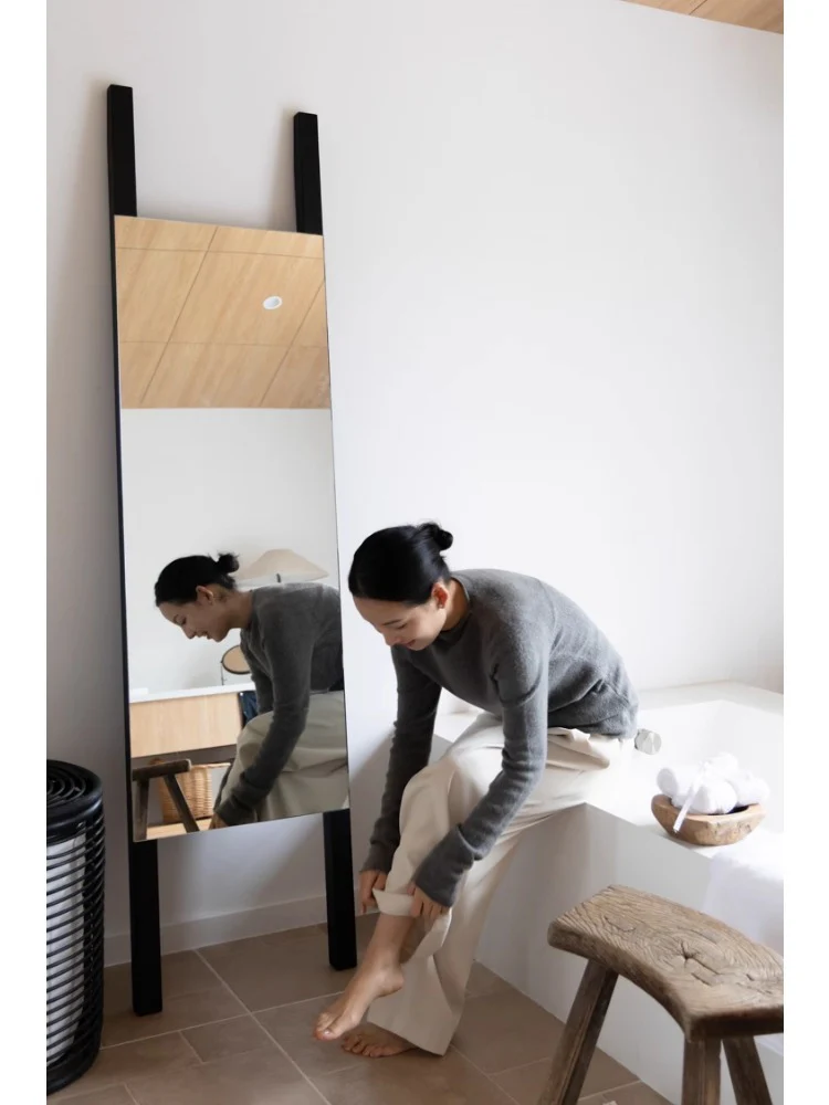 DZ014 - Swedish Floor Standing Mirror Antique White Wax Wood Dressing Mirror Entrance Mirror Large Area Floor Try-On Mirror