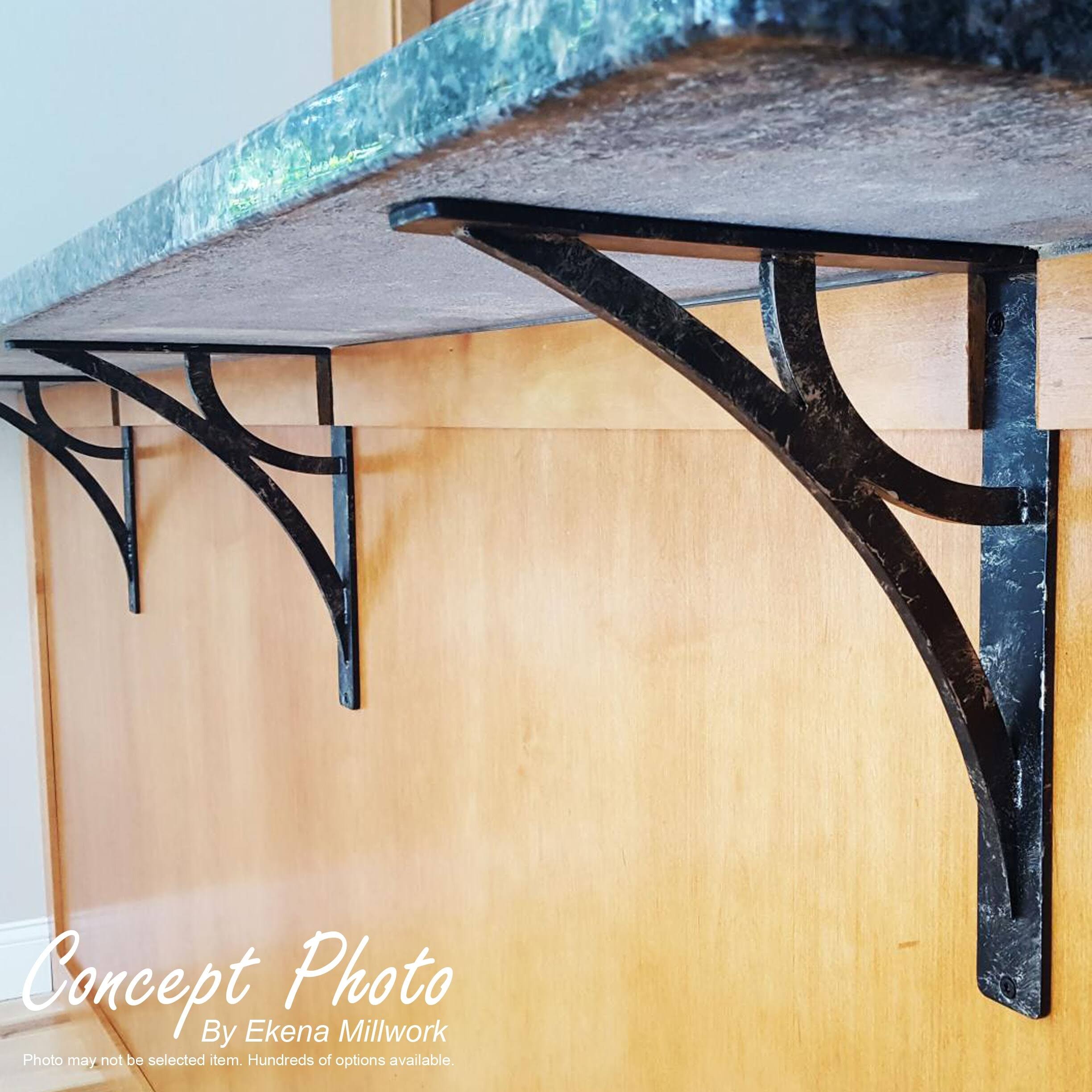 Ekena Millwork BKTM01X12X15SAUAPW 1 1/2x22W x 12x22D x 15x22H Austin Wrought Iron BRACKET, (Single Center brace), Antiqued Pewte