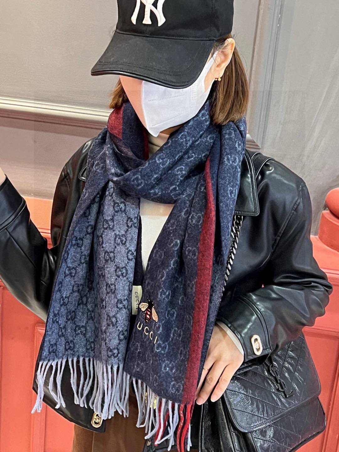 Gucci Cashmere Scarf Stripe Blue Red For Women 190cm