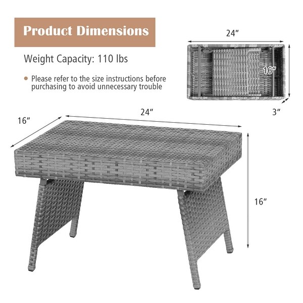 Gymax Folding Rattan Wicker Coffee Side Table Patio Garden Poolside