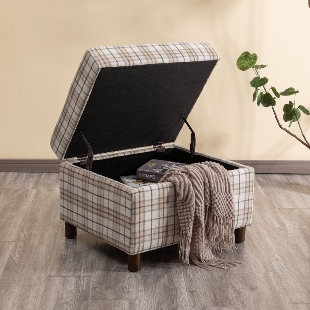 Wide Rectangle Storage Ottoman With Wood Legs And Hinged Lid Wovenbyrd