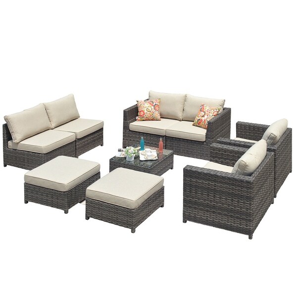 OVIOS Patio Furniture Deep Seat Wicker 9piece Set