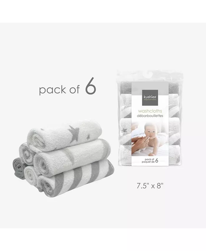 Kushies Ultra Soft Baby Washcloths Towels, 6 Pack