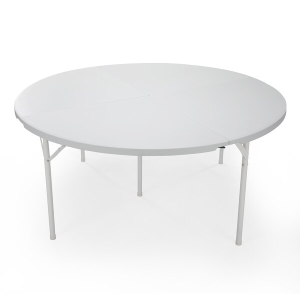 Round Plastic Folding Portable Dining Table with Carrying Handle,5 Legs for Indoor,Outdoor,Parties,Banquets and Events
